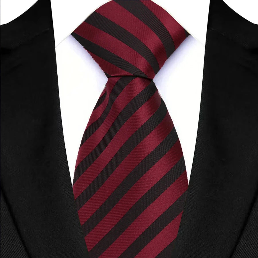 Red Black Classic Stripes Plaid 8CM Business Jacquard Woven Necktie