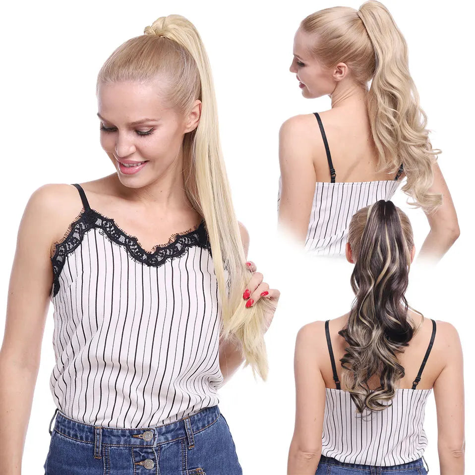 model using ponytail hairpiece