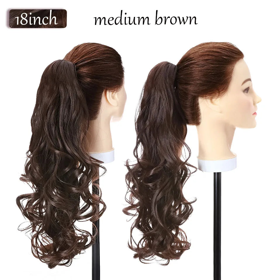 long curly ponytail hairpiece medium brown
