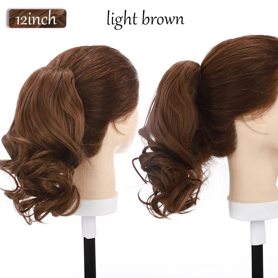 short curly ponytail hairpiece light brown