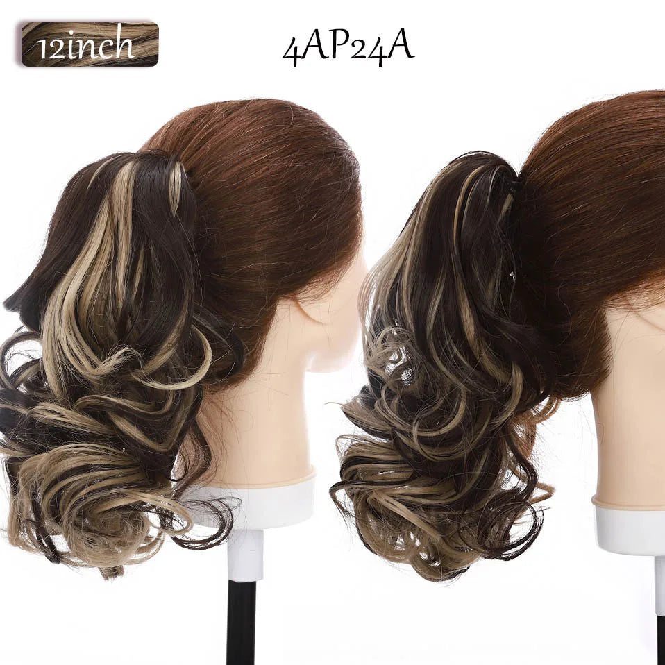 short curly ponytail hairpiece black blonde 