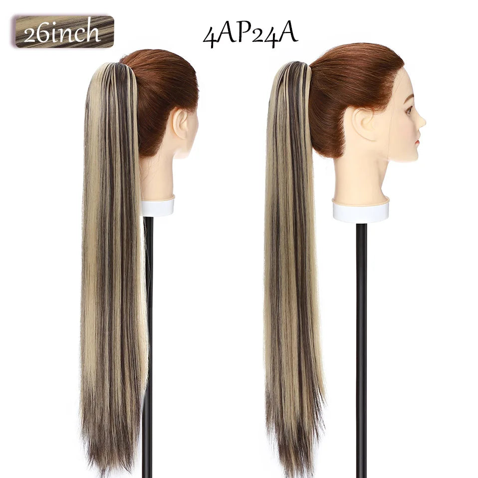 long straight ponytail hairpiece black blonde