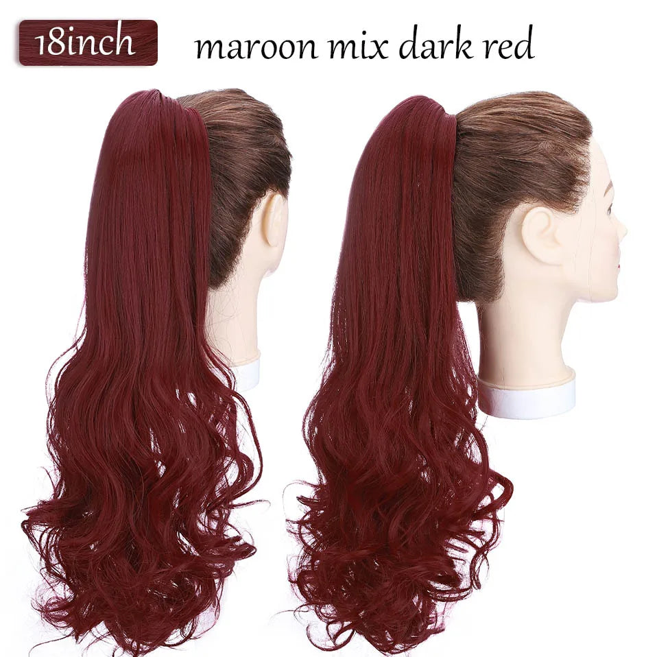 long curly ponytail hairpiece maroon dark red