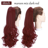 long curly ponytail hairpiece maroon dark red