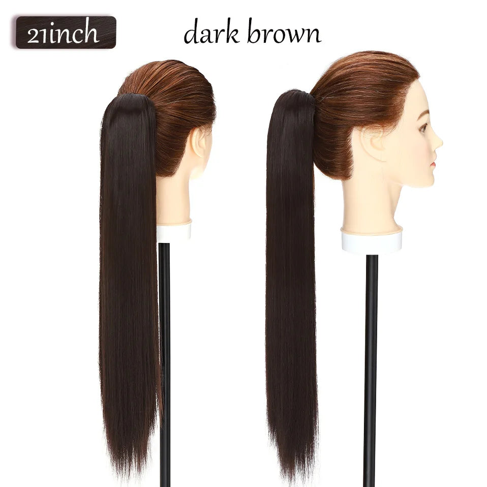 long straight ponytail hairpiece black