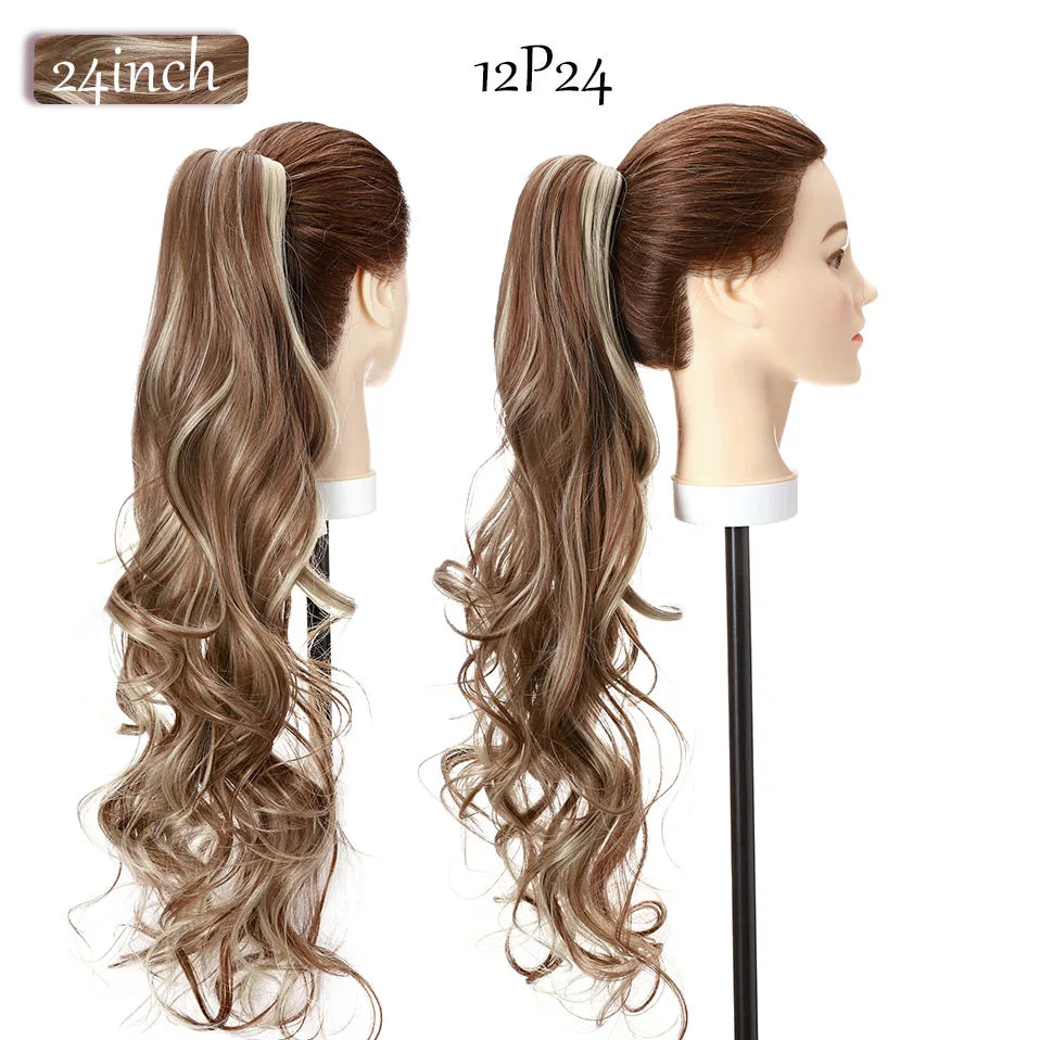 long curly ponytail hairpiece light brown blonde