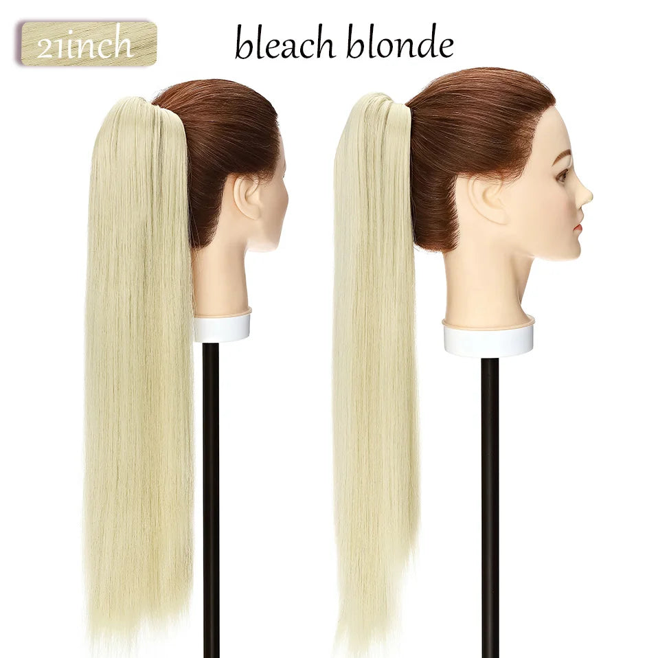 long straight ponytail hairpiece bleach blonde