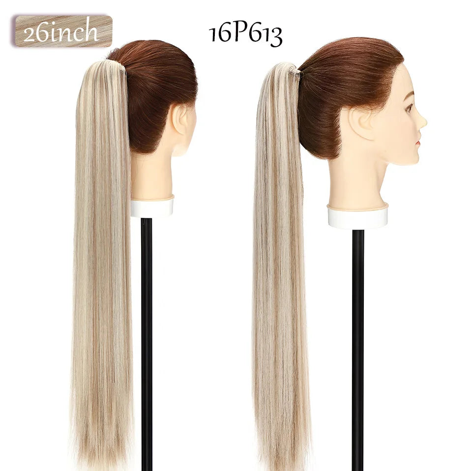 straight ash blonde ponytail hairpiece