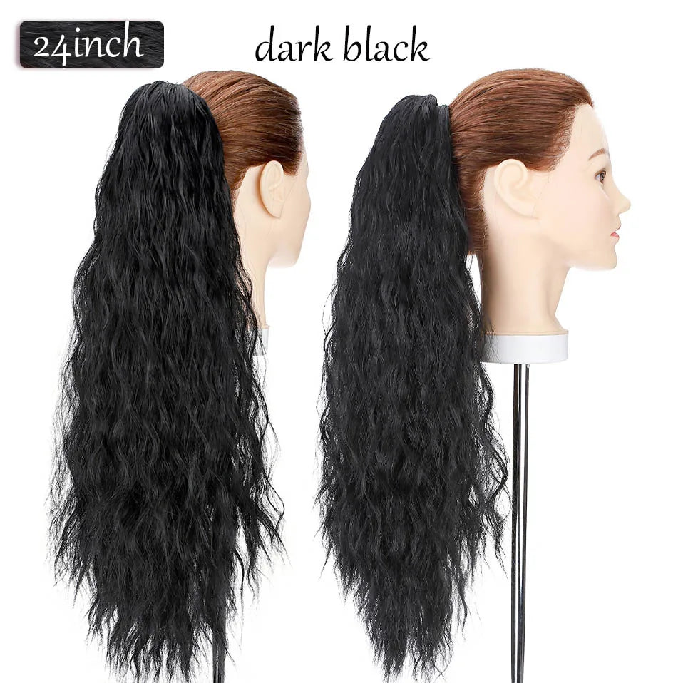 long curly ponytail hairpiece dark black