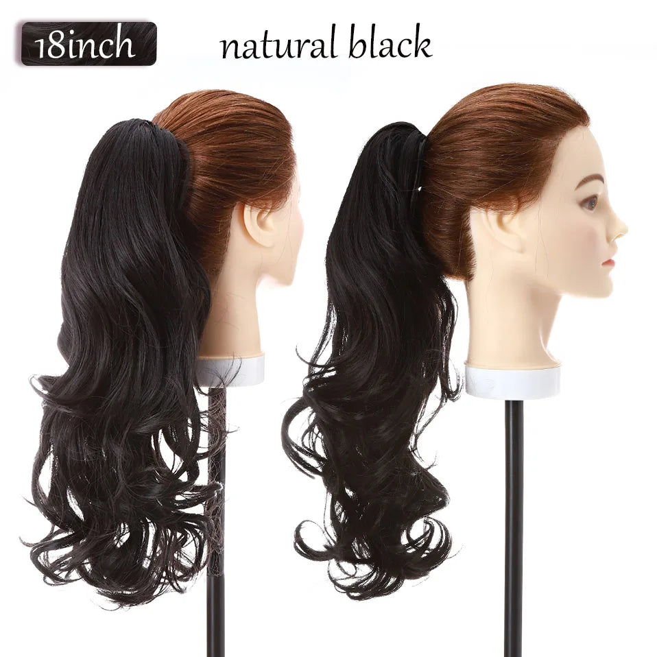 long curly ponytail hairpiece natural black