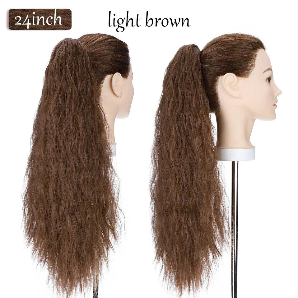 long curly ponytail hairpiece light brown 