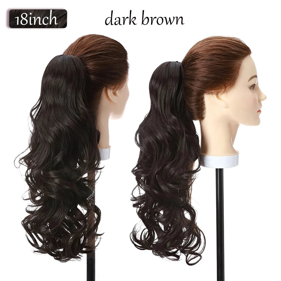 long curly ponytail hairpiece dark brown