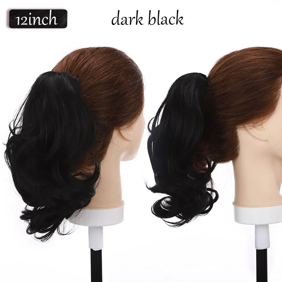 short curly ponytail hairpiece dark black