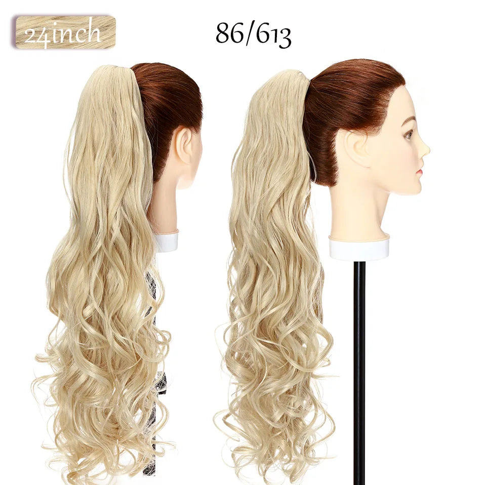 long curly ponytail hairpiece ash blonde 