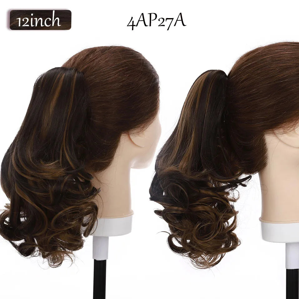 short curly ponytail hairpiece black ash brown 