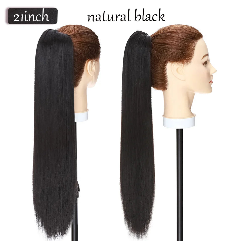 long straight ponytail hairpiece natural black 
