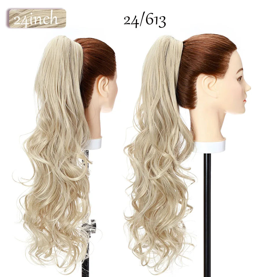 long curly ponytail hairpiece ash blonde 