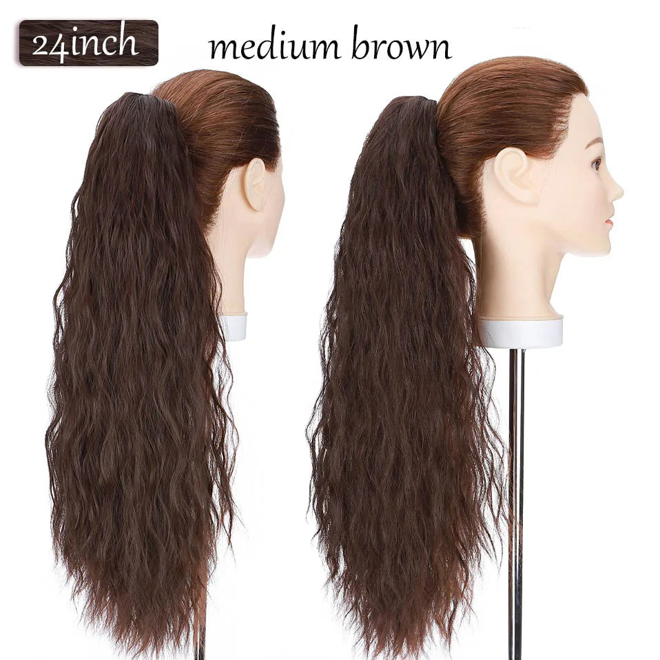 long curly ponytail hairpiece medium brown 