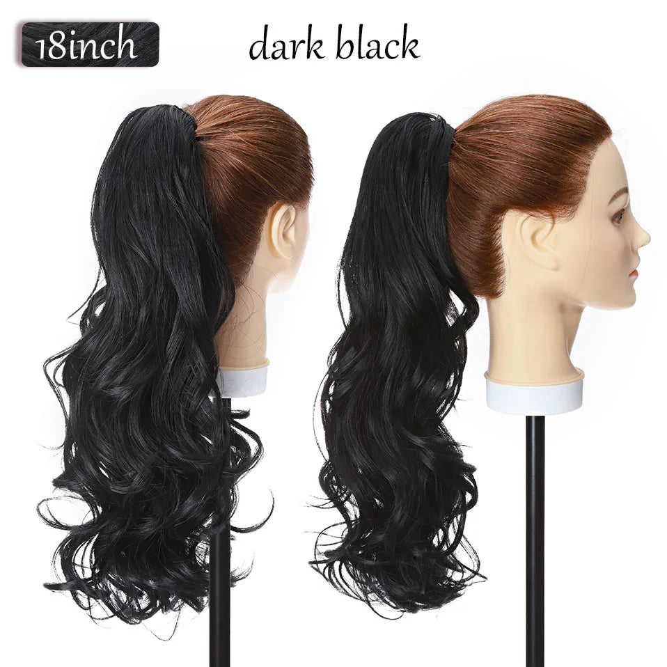 long curly ponytail hairpiece dark black