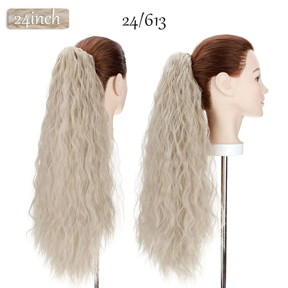 long curly ponytail hairpiece ash blonde