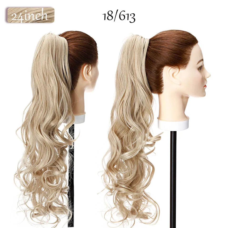 long curly ponytail hairpiece ash blonde 