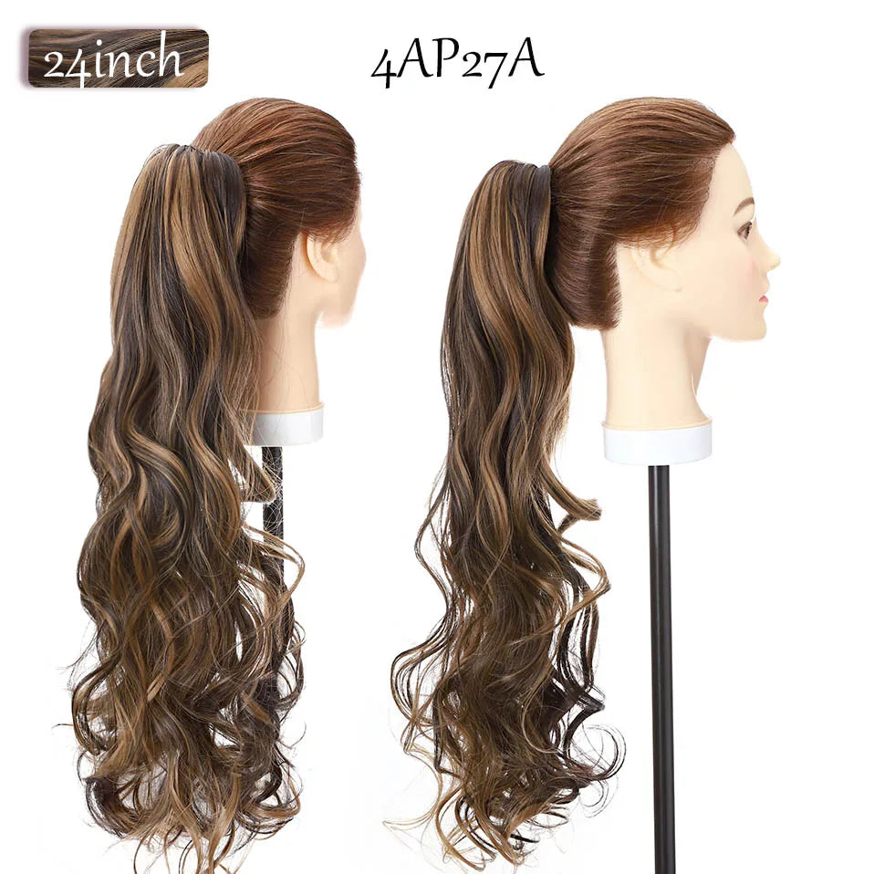 long curly ponytail hairpiece ash brown 
