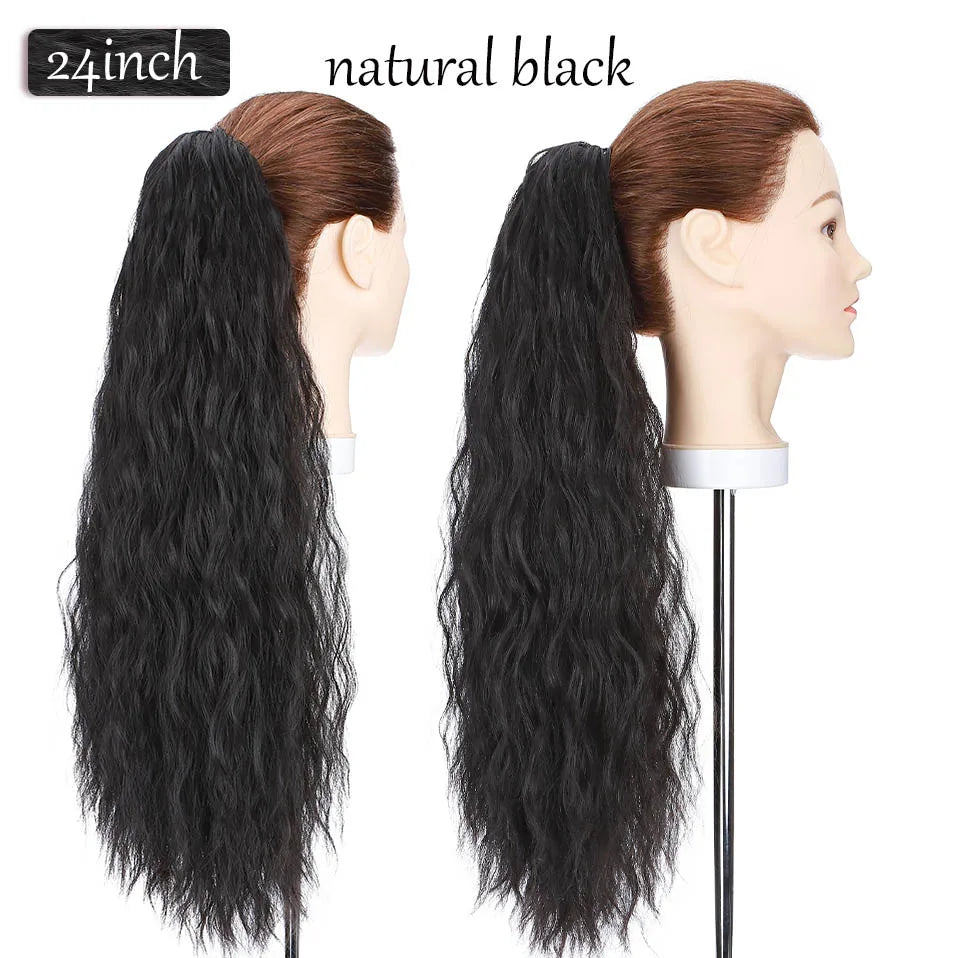 long curly ponytail hairpiece natural black