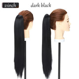 long straight ponytail hairpiece dark black