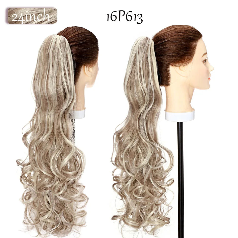 long curly ponytail hairpiece ash blonde