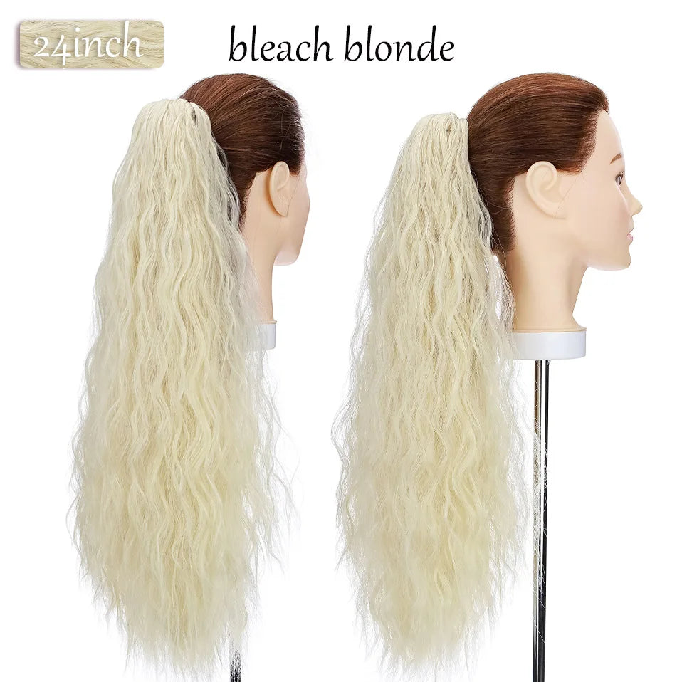 long curly ponytail hairpiece bleach blonde 