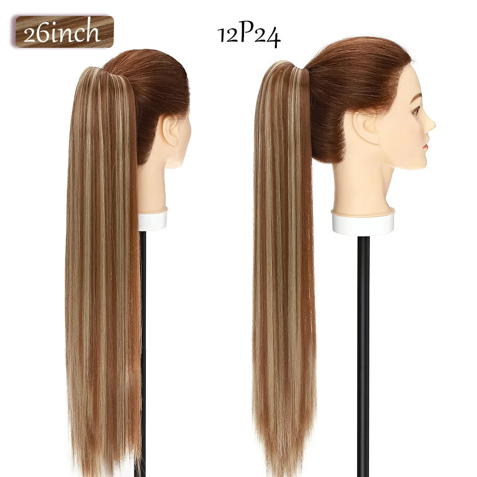 long straight ponytail hairpiece ash brown 
