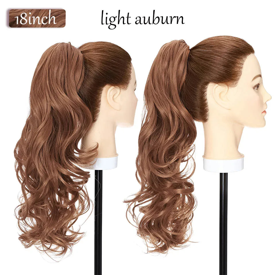 long curly ponytail hairpiece light auburn