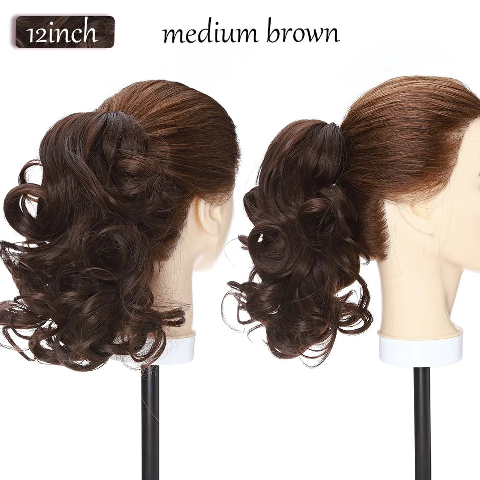 short curly ponytail hairpiece dark brown