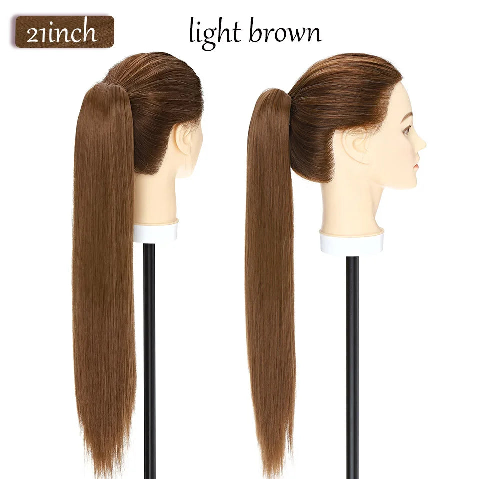 long straight ponytail hairpiece light brown