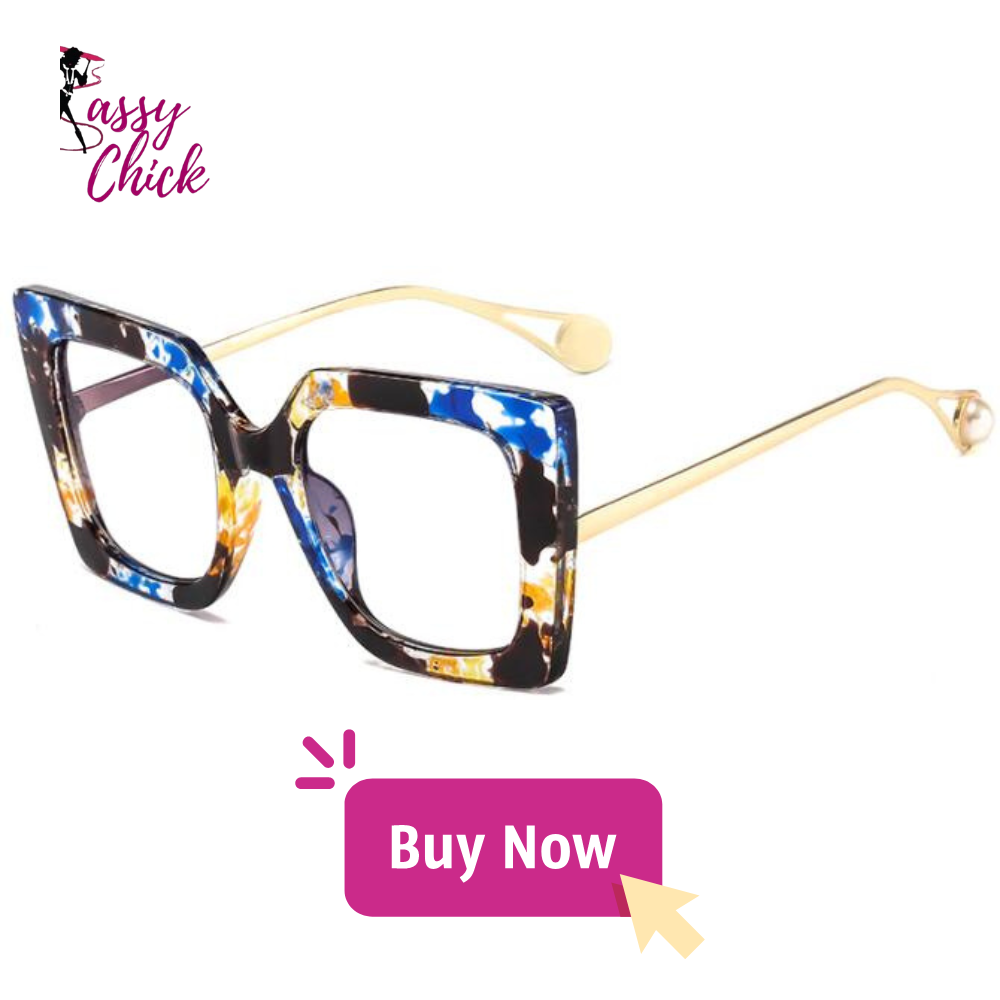 Clear Oversized Square Eyewear Sassy Chick Logo