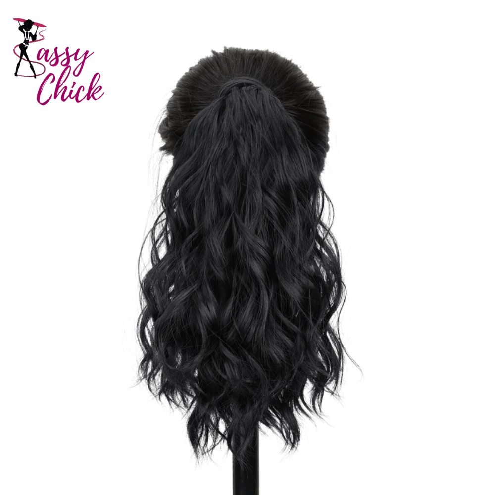 Clip Ponytail 14Inch Wavy Curly Wrap Hair Extension Sassy Chick Logo