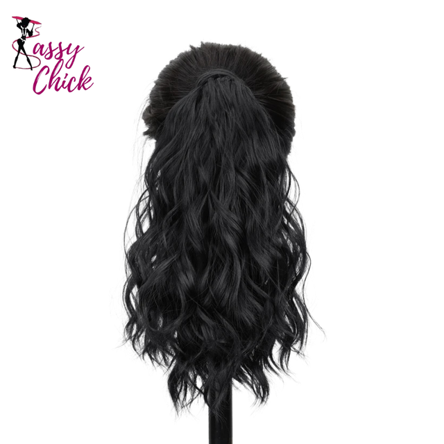 Clip Ponytail 14Inch Wavy Curly Wrap Hair Extension Sassy Chick Logo