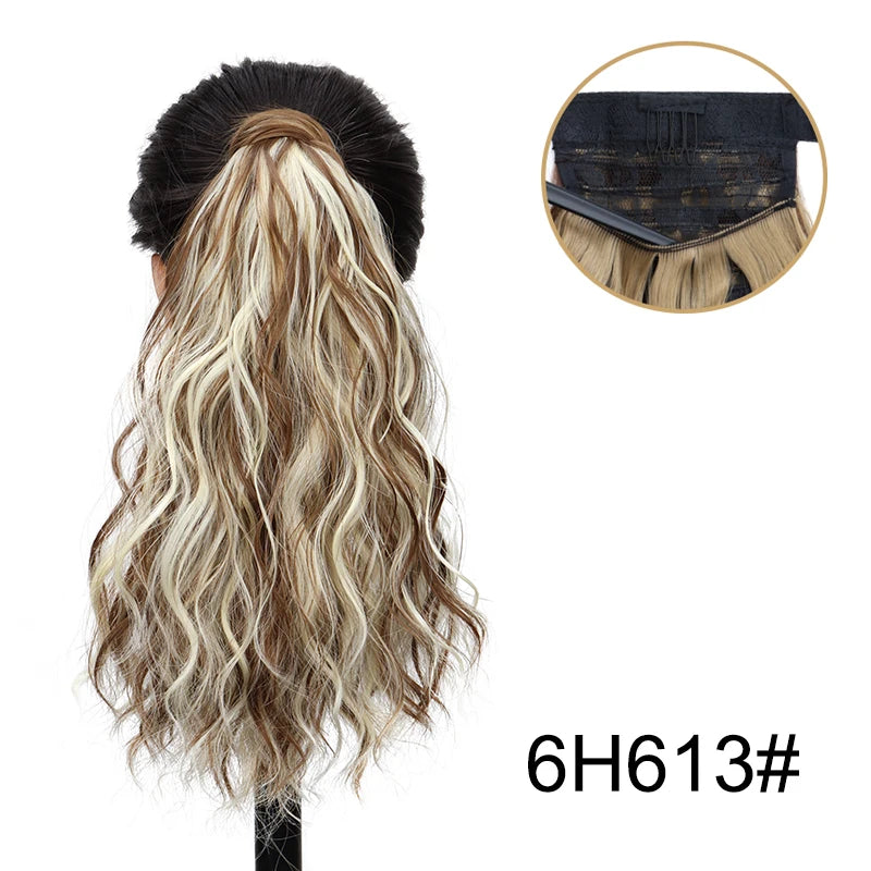 Highlight Clip Ponytail 14Inch Wavy Curly Wrap Hair Extension