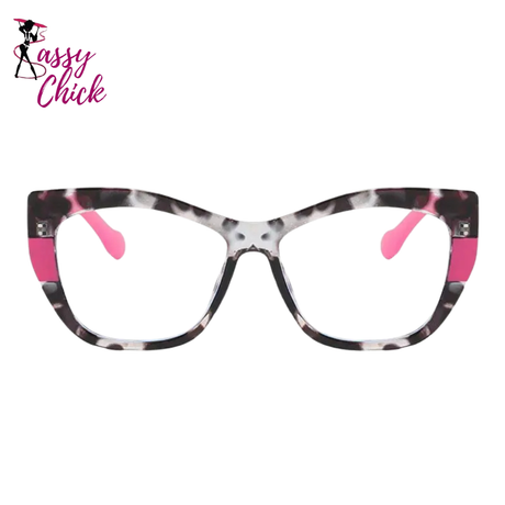 Color-Blocked Casual Cat Eye Presbyopia Eyeglasses Sassy Chick Logo