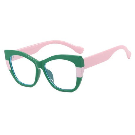 Pink Green Color-Blocked Casual Cat Eye Presbyopia Eyeglasses