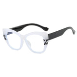 Black White Color-Blocked Casual Cat Eye Presbyopia Eyeglasses