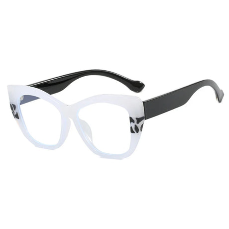 Black White Color-Blocked Casual Cat Eye Presbyopia Eyeglasses