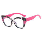 Pink Black Color-Blocked Casual Cat Eye Presbyopia Eyeglasses