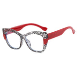 Red Black Color-Blocked Casual Cat Eye Presbyopia Eyeglasses