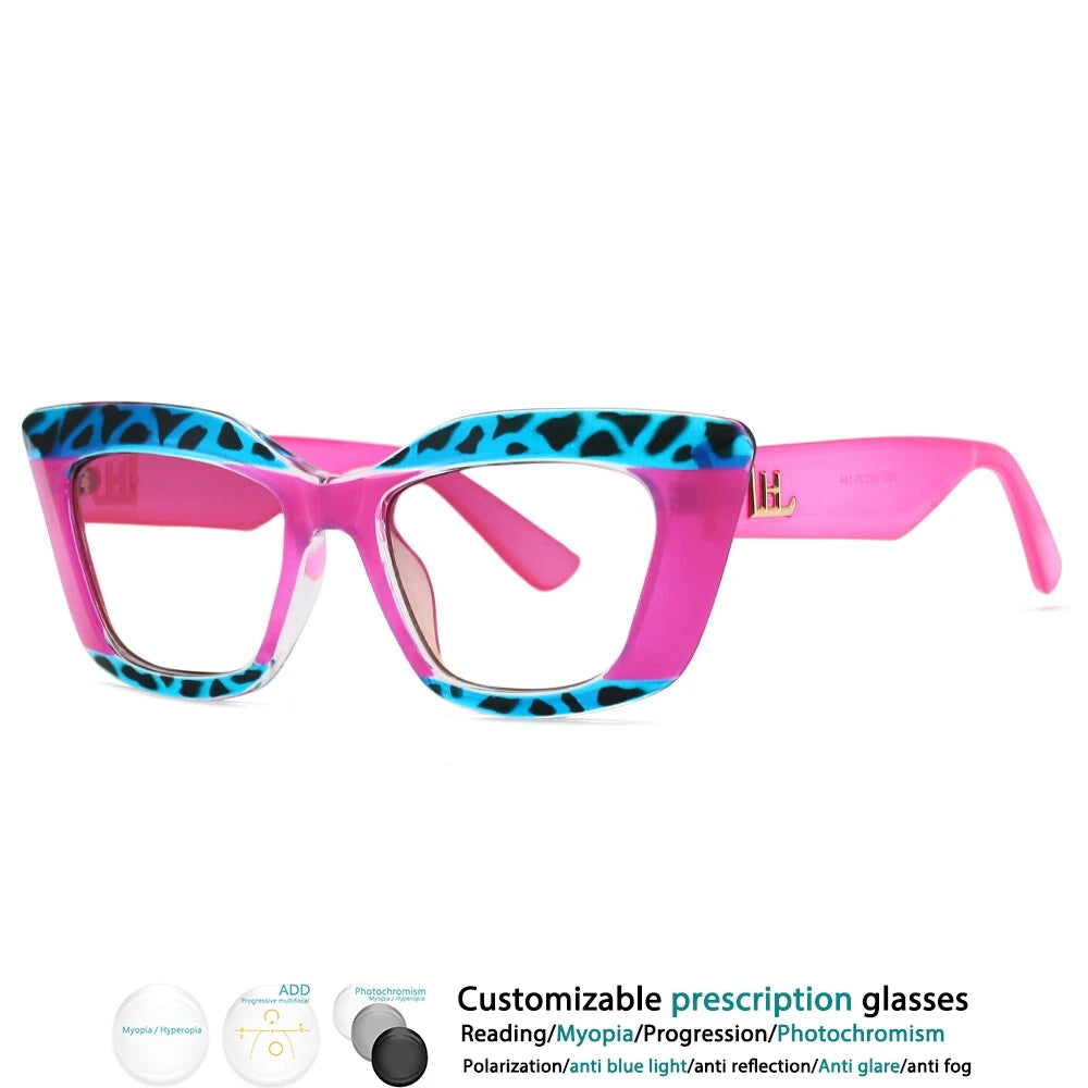Pink Blue Color-Blocked Leopard Presbyopic Eyeglass