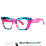 Pink Blue Color-Blocked Leopard Presbyopic Eyeglass