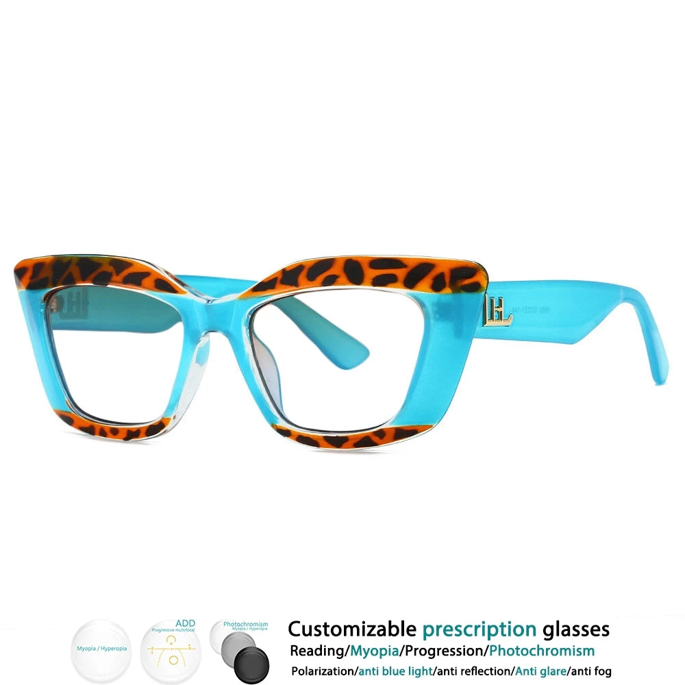 Blue Orange Color-Blocked Leopard Presbyopic Eyeglass