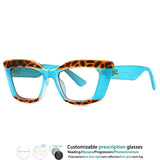 Blue Orange Color-Blocked Leopard Presbyopic Eyeglass