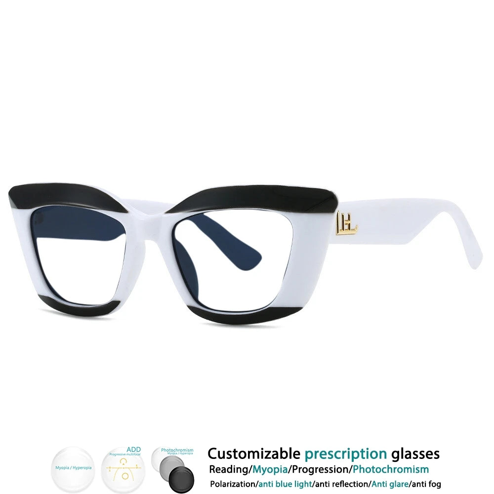 Black White Color-Blocked Leopard Presbyopic Eyeglass