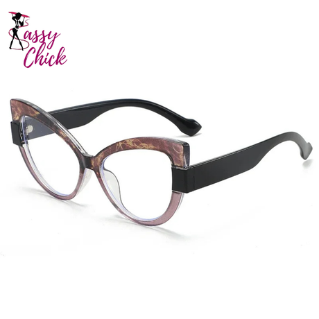 Color Blocking Oversize Cat Eye Eyeglasses Sassy Chick Logo